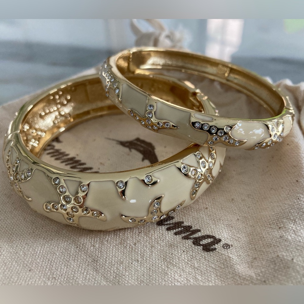 Set of 2 Tommy Bahama Starfish Bangle Bracelet Cream & Gold Excellent Condition